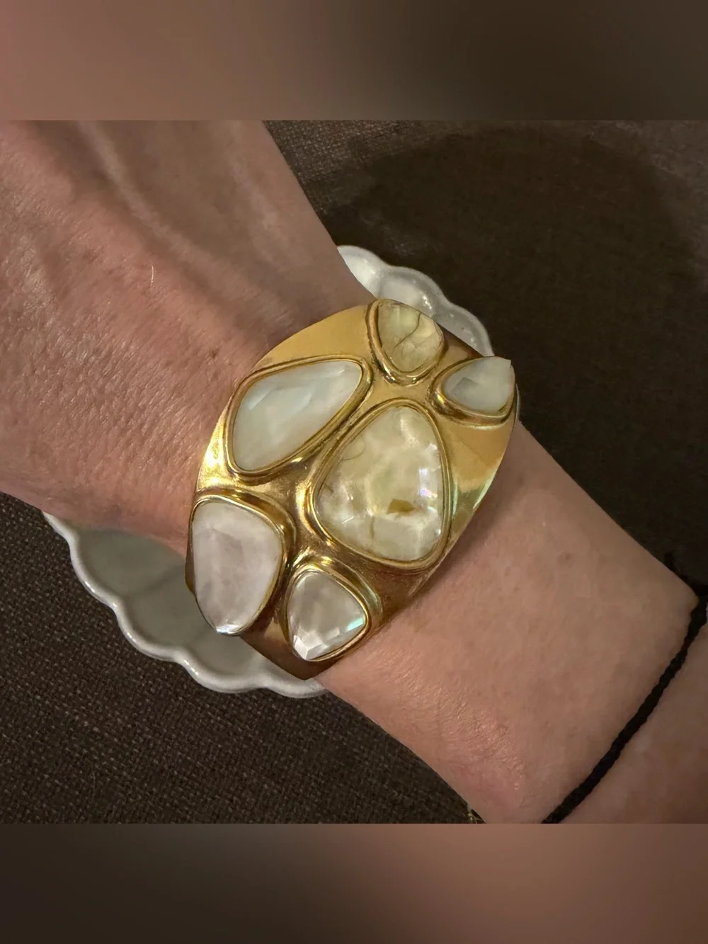 Kendra Scott Gold Cuff Bracelet with White Stone Accents